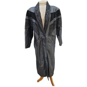 VTG Outbrook Black Leather & Suede Long Trench Coat Sz M Women's